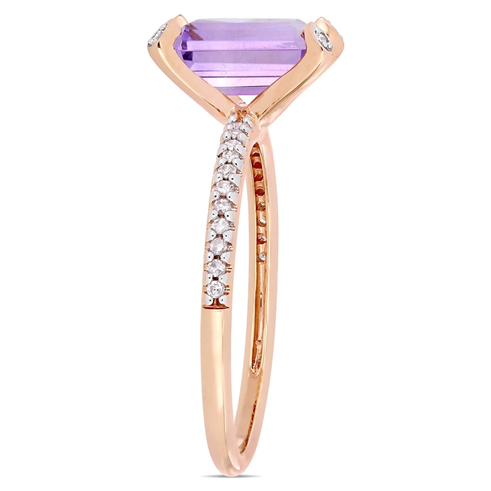 Miadora 10k Rose Gold Octagon-Cut Rose de France and 1/10ct TDW Diamond Solitaire Ring