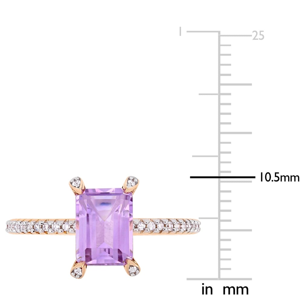 Miadora 10k Rose Gold Octagon-Cut Rose de France and 1/10ct TDW Diamond Solitaire Ring