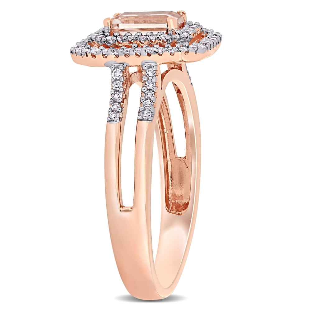Miadora 10k Rose Gold Octagon-cut Morganite and 1/4ct TDW Diamond Double Halo Split Shank Engagement Ring