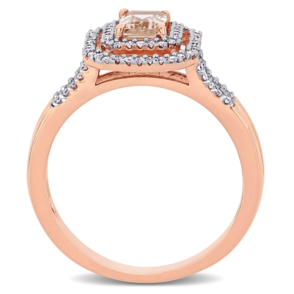 Miadora 10k Rose Gold Octagon-cut Morganite and 1/4ct TDW Diamond Double Halo Split Shank Engagement Ring