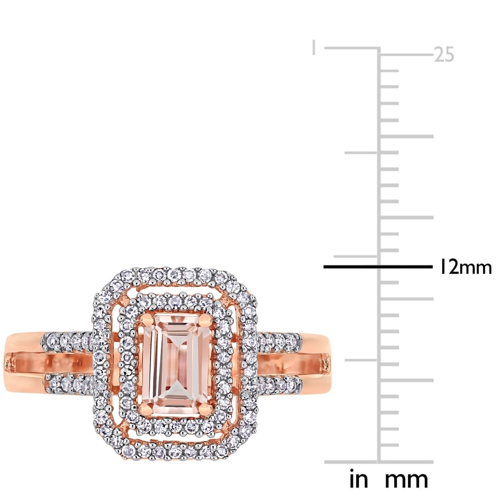Miadora 10k Rose Gold Octagon-cut Morganite and 1/4ct TDW Diamond Double Halo Split Shank Engagement Ring