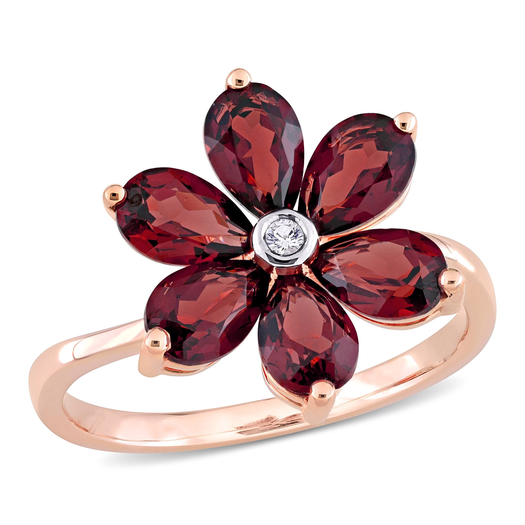 Miadora 10k Rose Gold Pear-cut Garnet and Diamond Accent Floral Ring