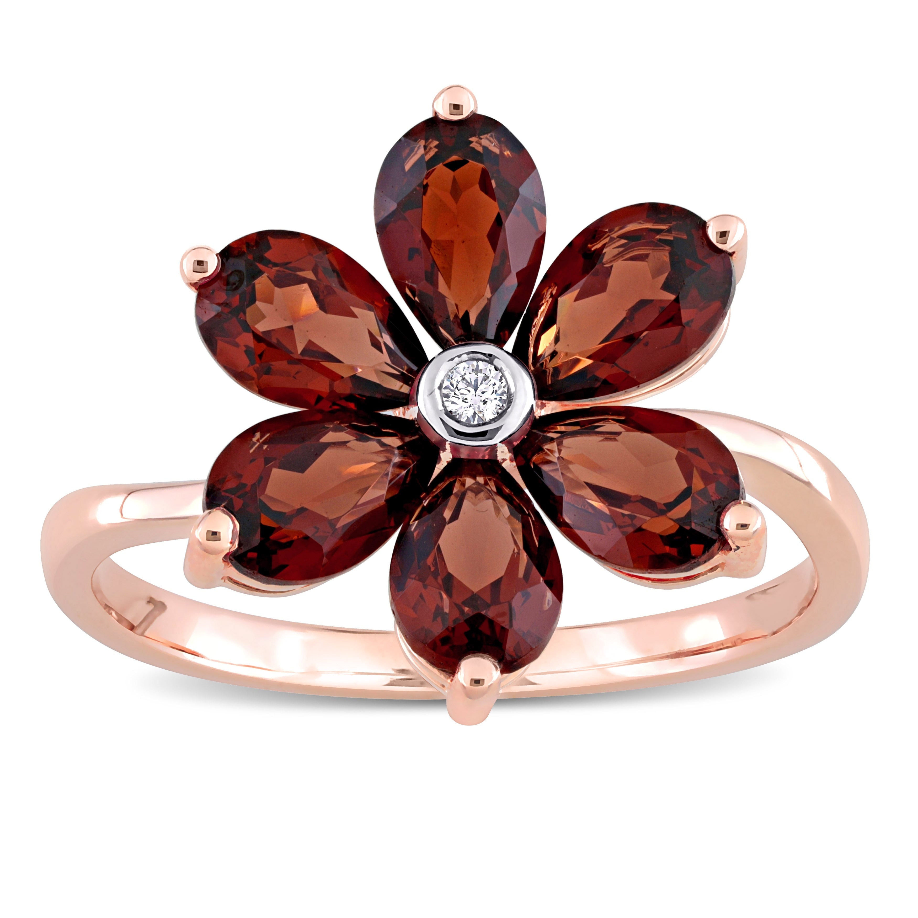 Miadora 10k Rose Gold Pear-cut Garnet and Diamond Accent Floral Ring