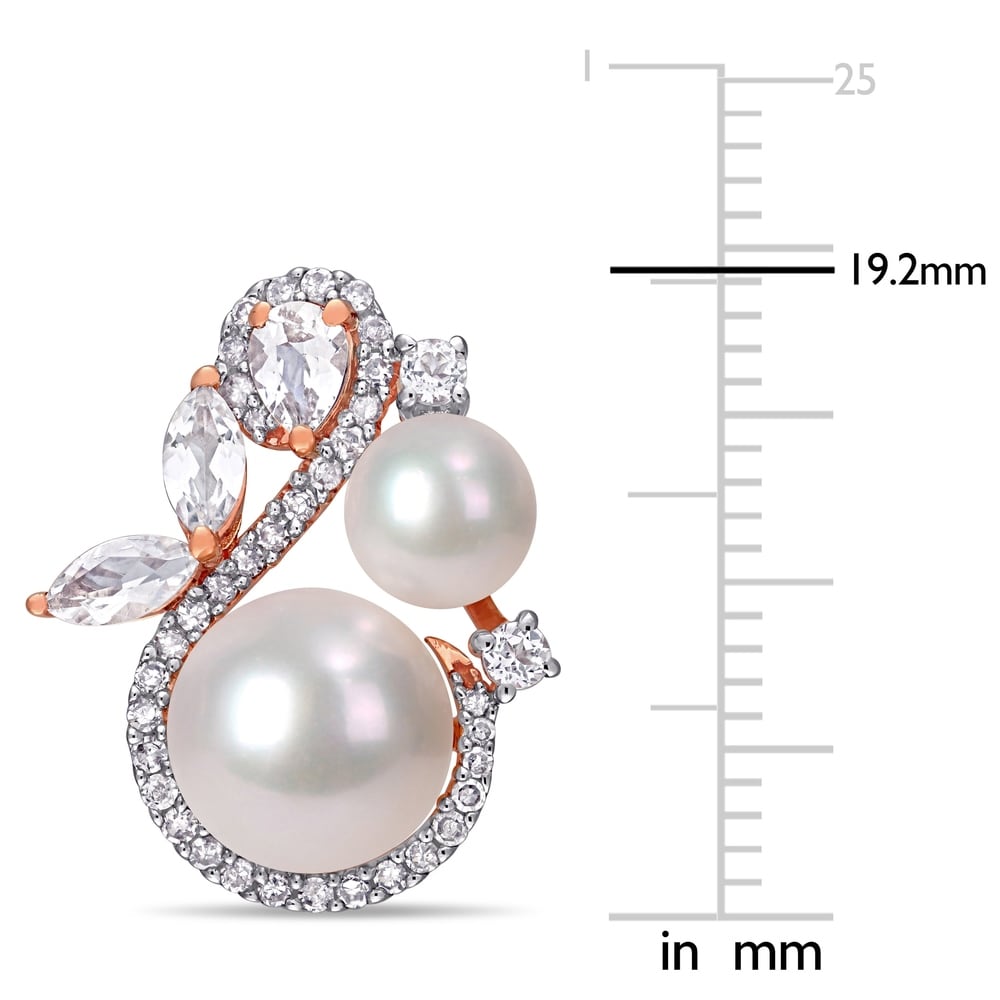 Miadora 10k Rose Gold Pink and White FW Pearl White Topaz 1/3ct TDW Diamond Crossover Earrings (5-9 MM)