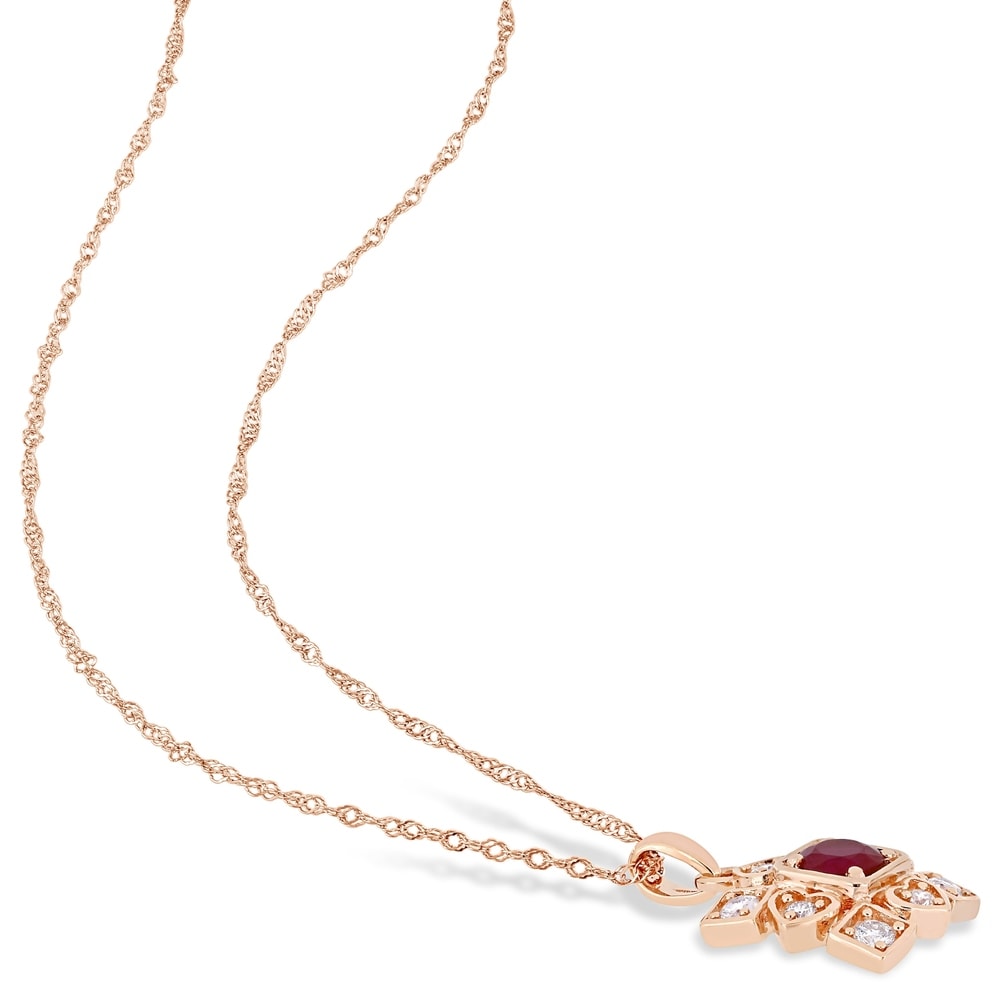 Miadora 10k Rose Gold Ruby and 5/8ct TDW Diamond Artisanal Halo Jewelry Set