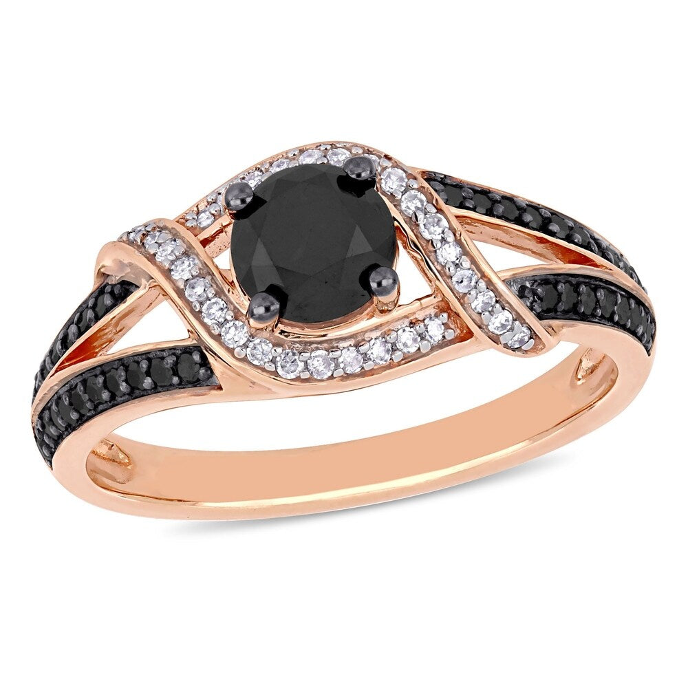 Miadora 10k Rose Gold with Black Rhodium 1ct TDW Black and White Diamond Crossover Engagement Ring
