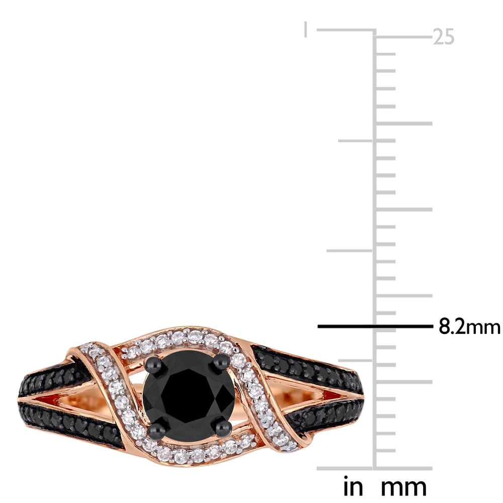 Miadora 10k Rose Gold with Black Rhodium 1ct TDW Black and White Diamond Crossover Engagement Ring