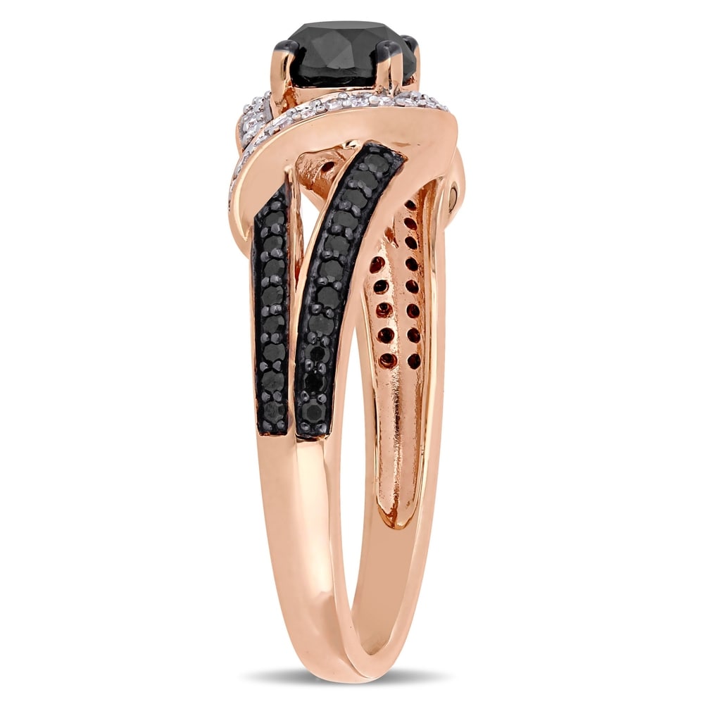 Miadora 10k Rose Gold with Black Rhodium 1ct TDW Black and White Diamond Crossover Engagement Ring