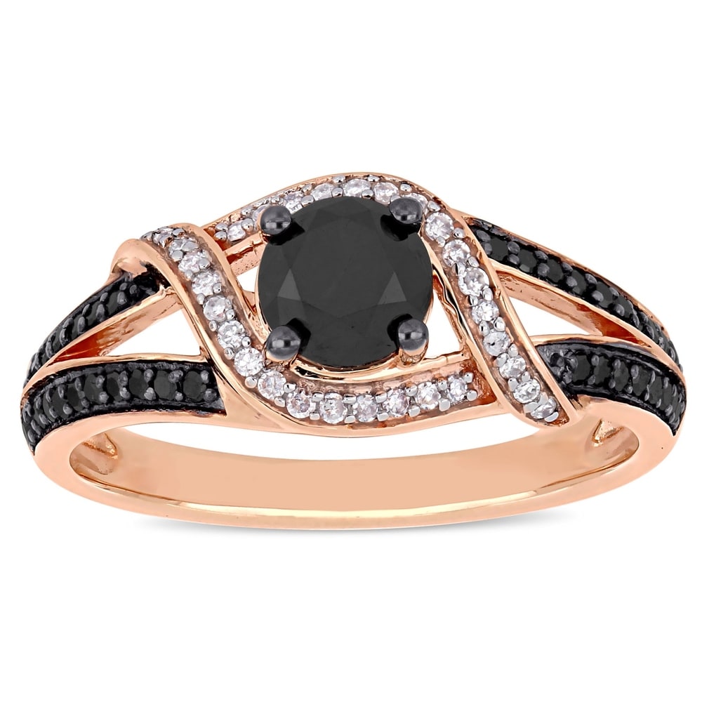 Miadora 10k Rose Gold with Black Rhodium 1ct TDW Black and White Diamond Crossover Engagement Ring