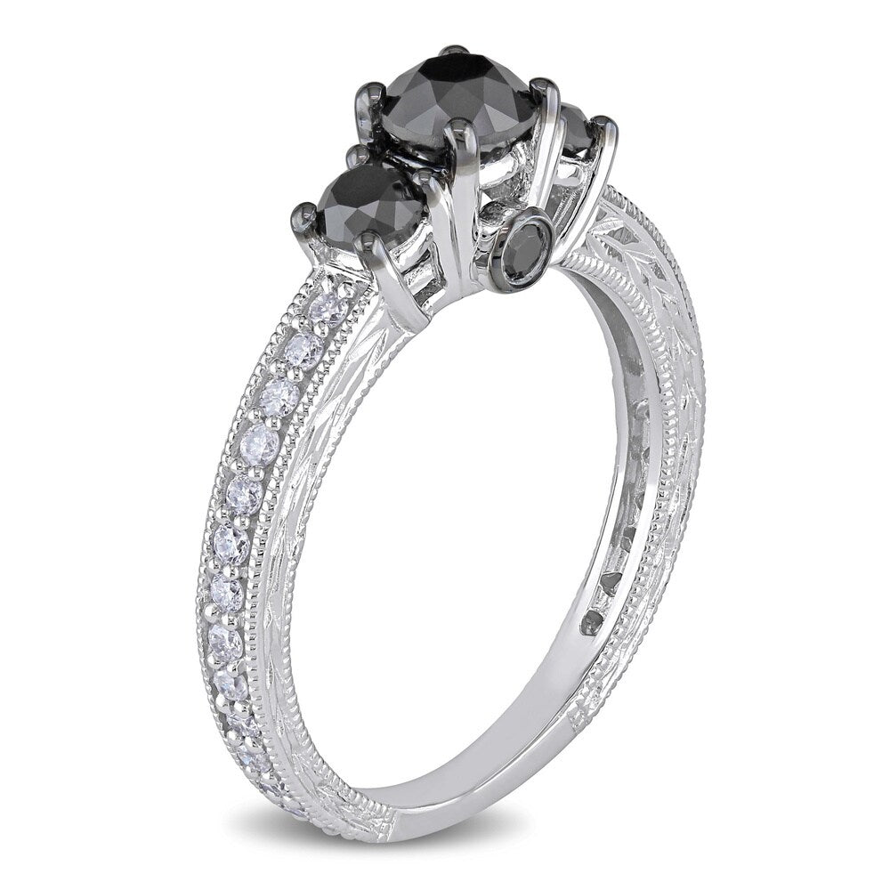 Miadora 10k White Gold 1 1/4ct TDW Black and White Diamond 3-Stone Plus Ring