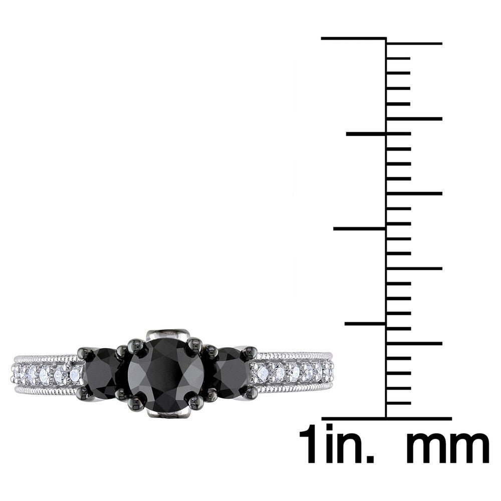 Miadora 10k White Gold 1 1/4ct TDW Black and White Diamond 3-Stone Plus Ring