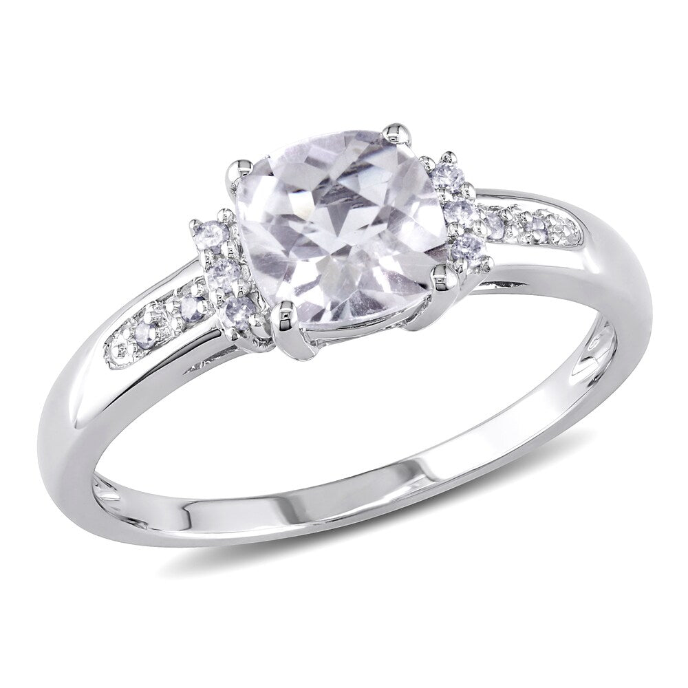 Miadora 10k White Gold 1 1/4ct TGW White Topaz and Diamond Accent Cocktail Ring
