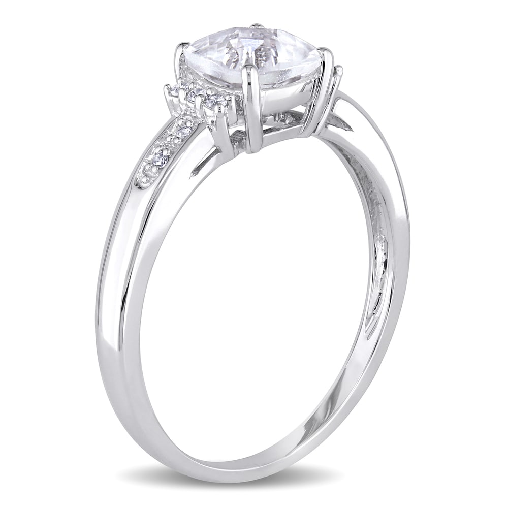 Miadora 10k White Gold 1 1/4ct TGW White Topaz and Diamond Accent Cocktail Ring