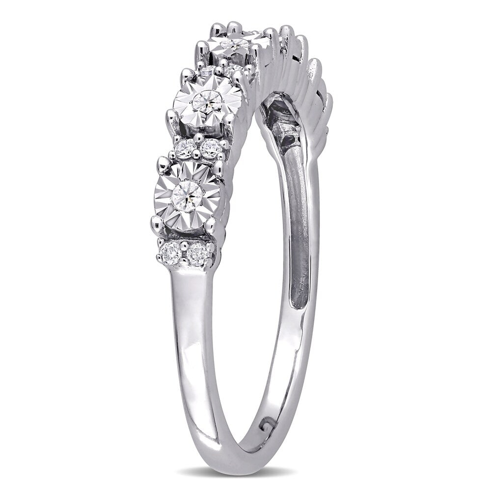 Miadora 10k White Gold 1/10ct TDW Diamond Five-stone Semi Eternity Band Ring