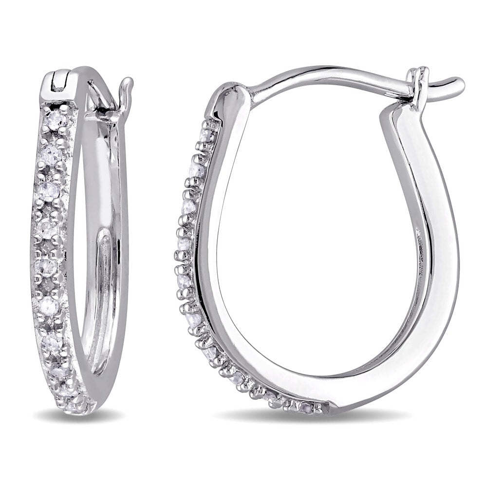Miadora 10k White Gold 1/10ct TDW Diamond Hoop Earrings