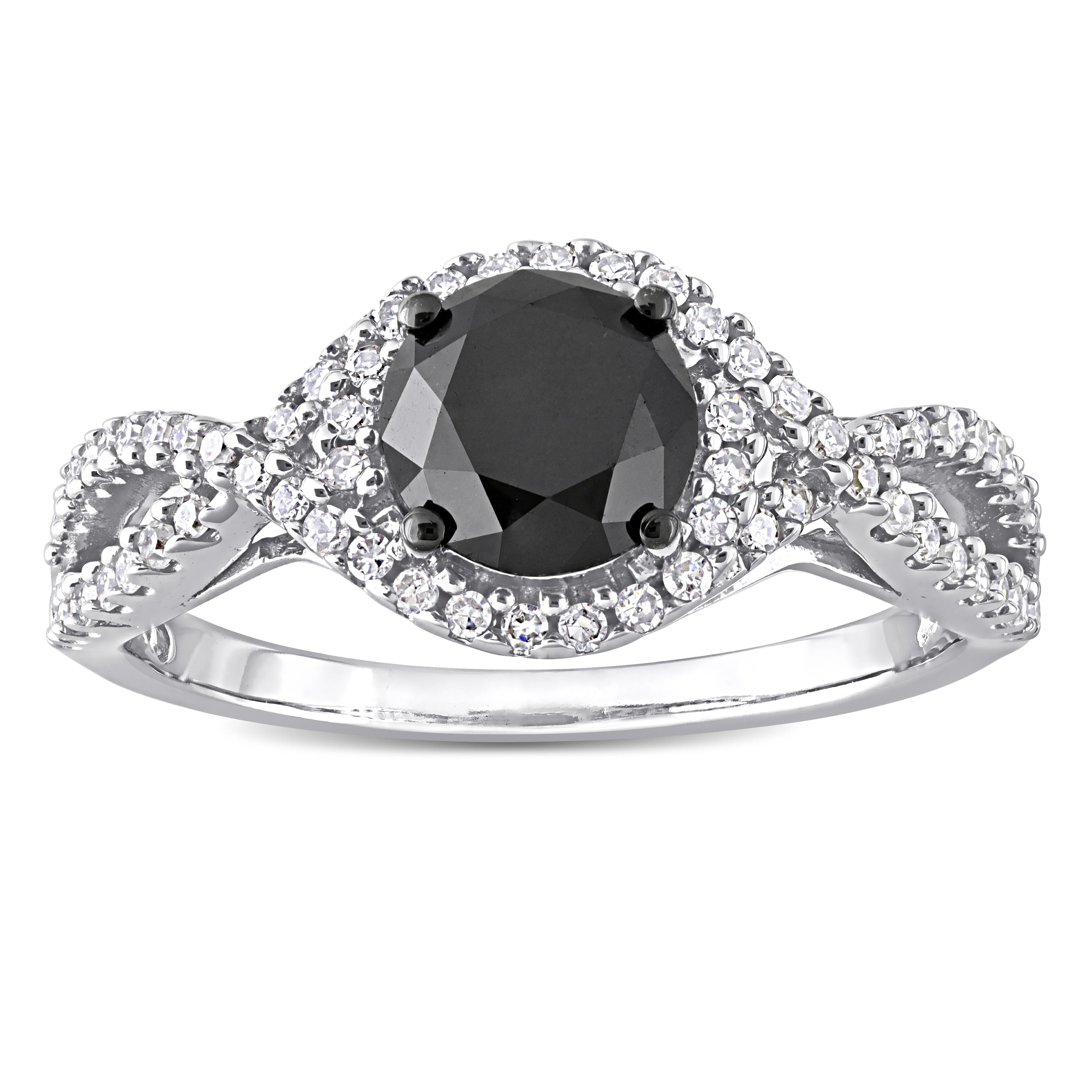 Miadora 10k White Gold 1 3/4ct TDW Black and White Diamond Crossover Halo Engagement Ring