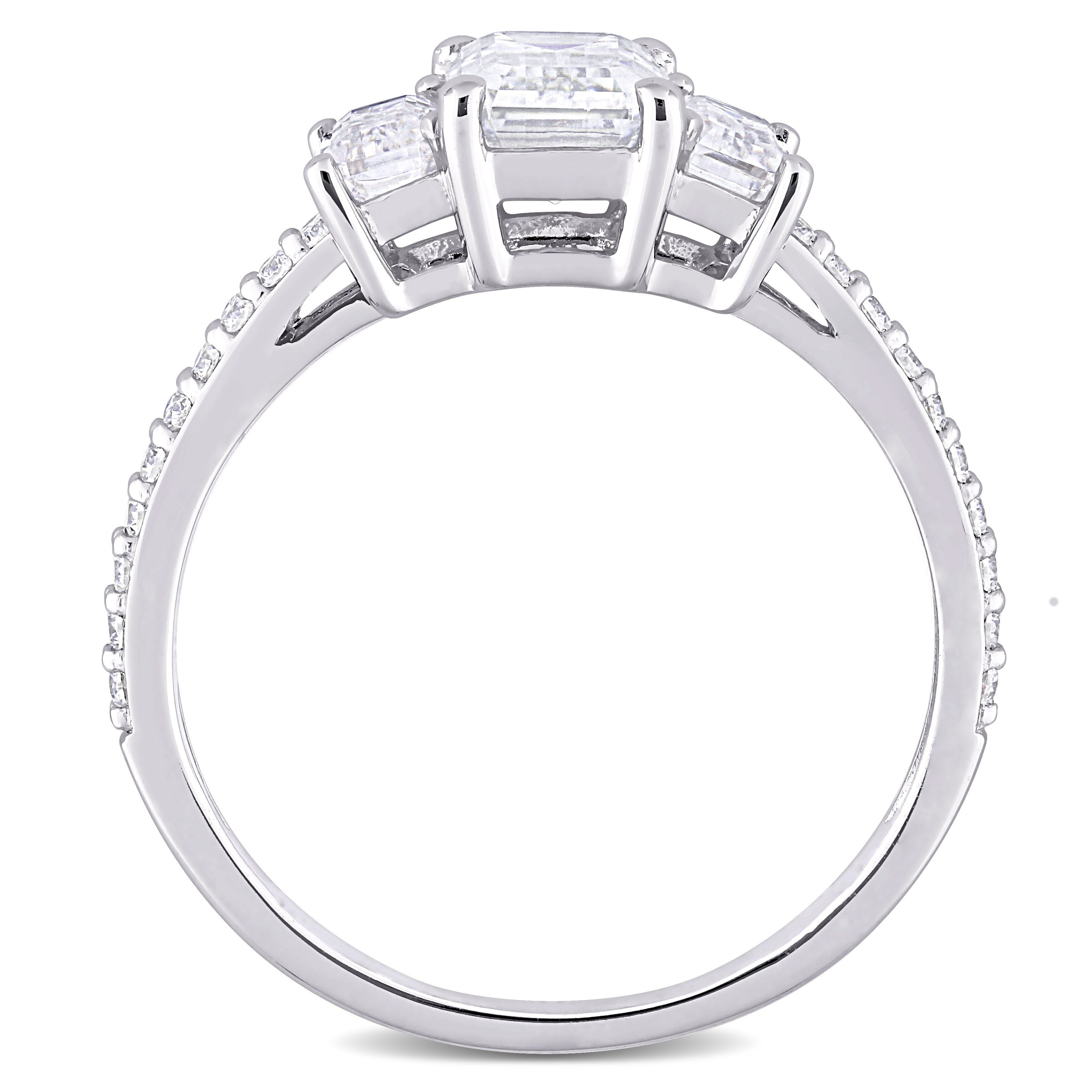 Miadora 1 3/4ct DEW Octagon-cut Moissanite 3-Stone Engagement Ring in 10k White Gold