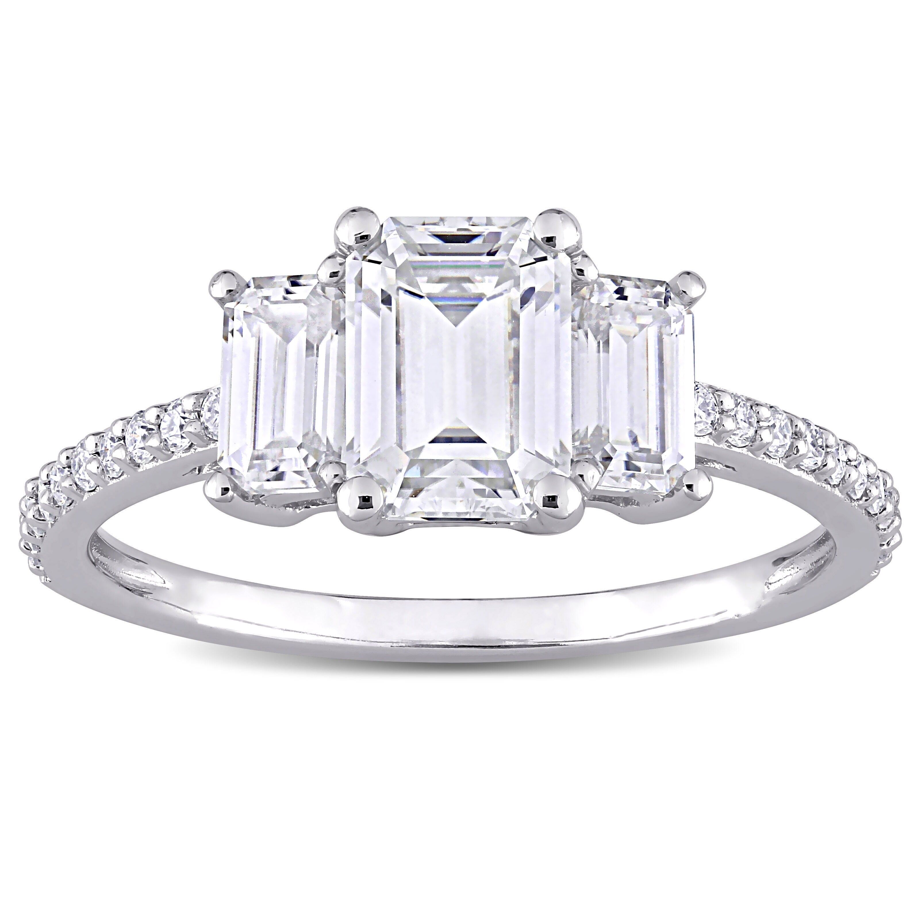 Miadora 1 3/4ct DEW Octagon-cut Moissanite 3-Stone Engagement Ring in 10k White Gold