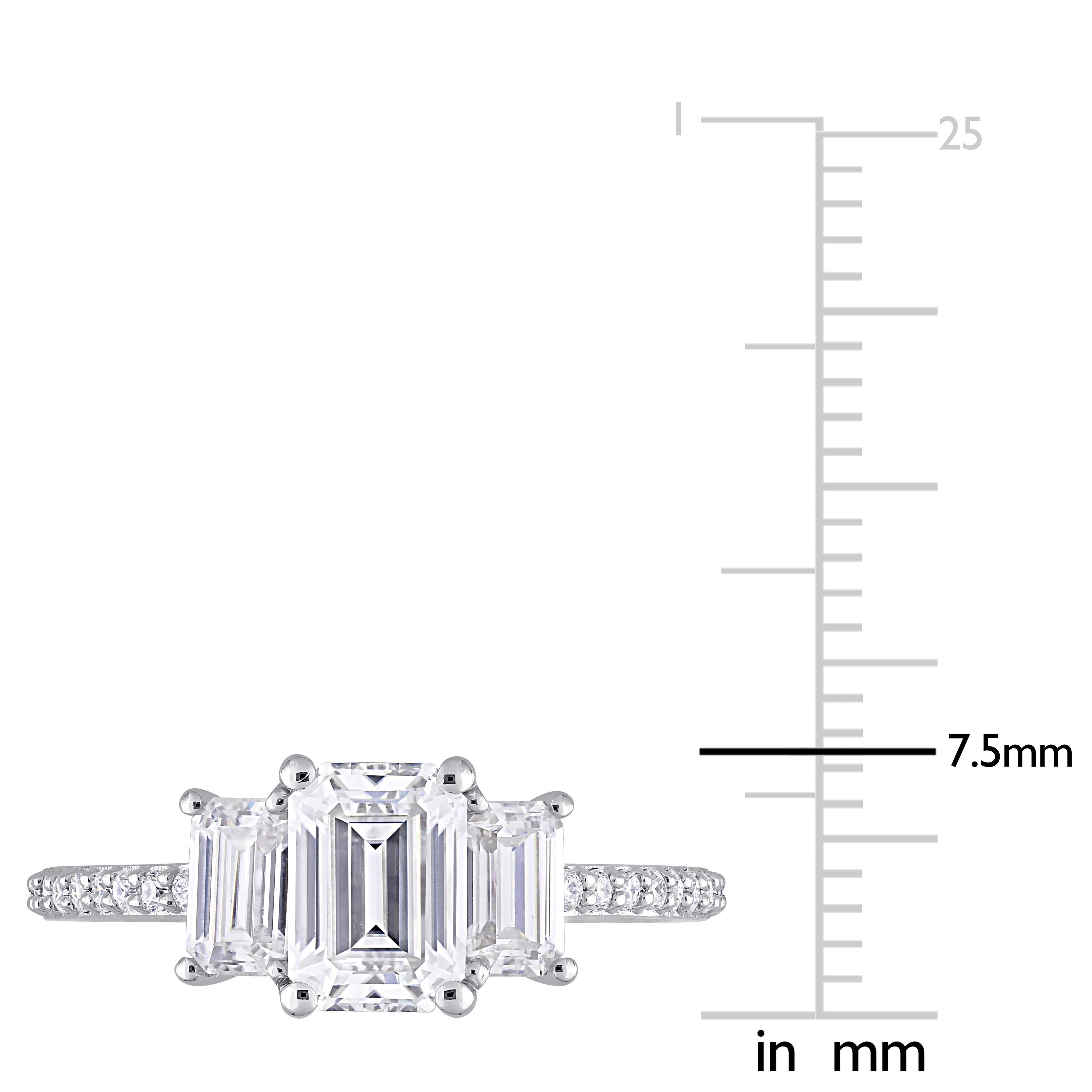 Miadora 1 3/4ct DEW Octagon-cut Moissanite 3-Stone Engagement Ring in 10k White Gold