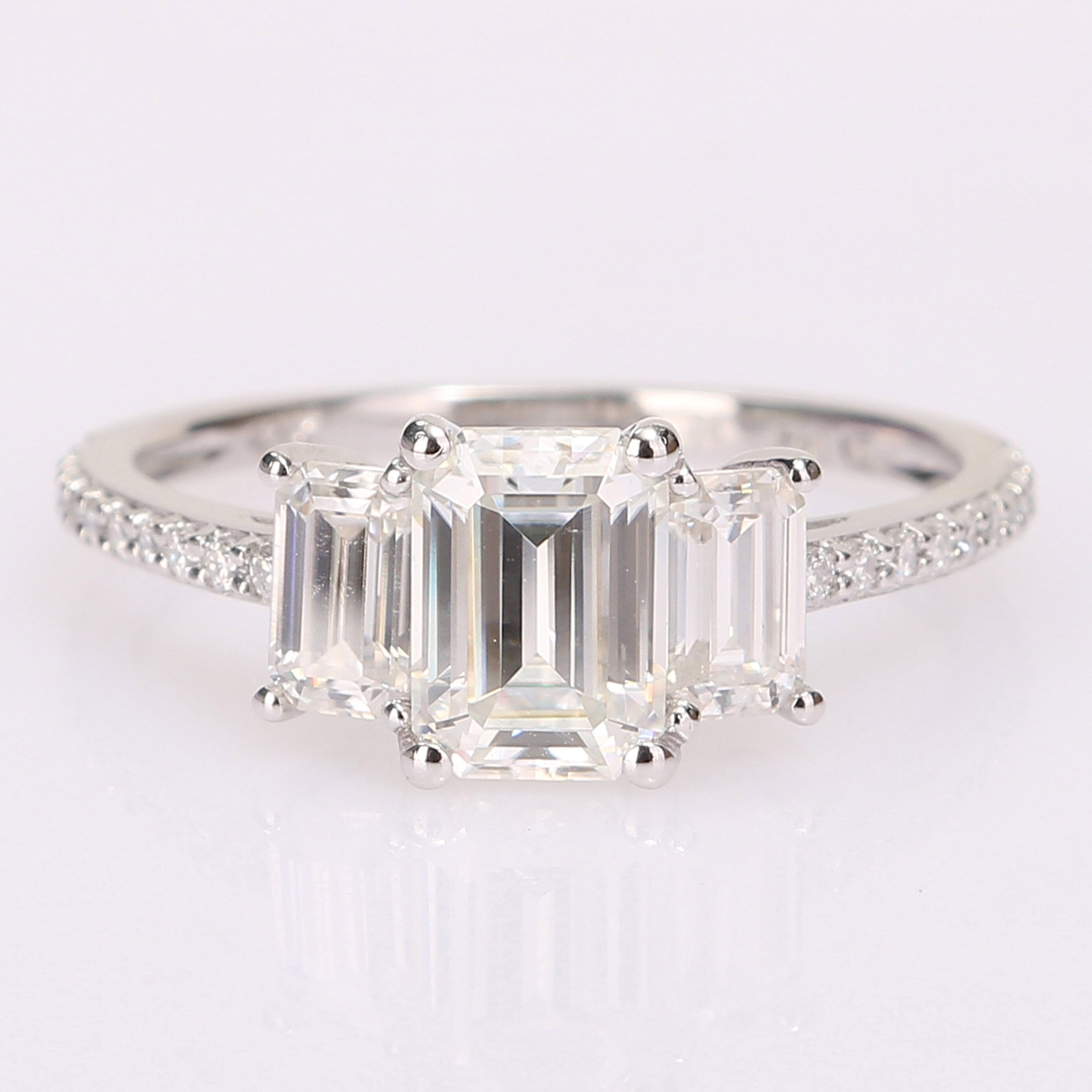 Miadora 1 3/4ct DEW Octagon-cut Moissanite 3-Stone Engagement Ring in 10k White Gold