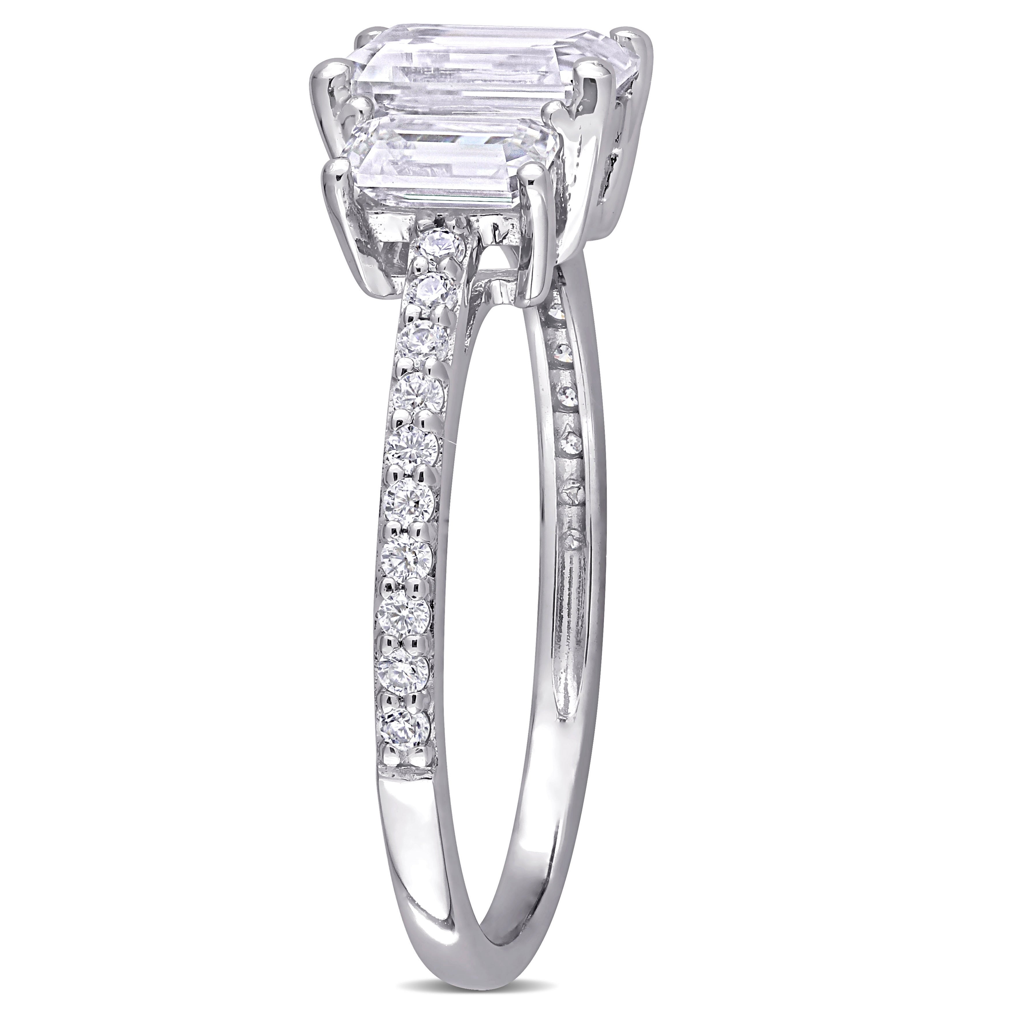 Miadora 1 3/4ct DEW Octagon-cut Moissanite 3-Stone Engagement Ring in 10k White Gold