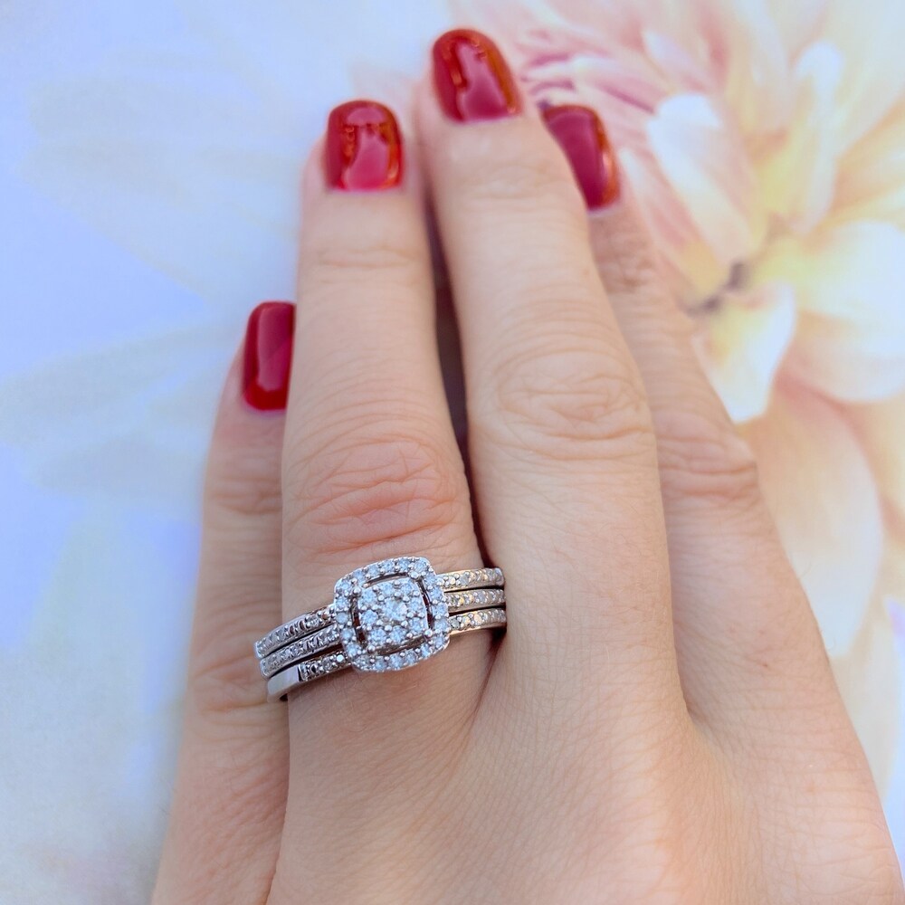 Miadora 10k White Gold 1/3ct TDW Diamond 3-Pc. Bridal Ring Set
