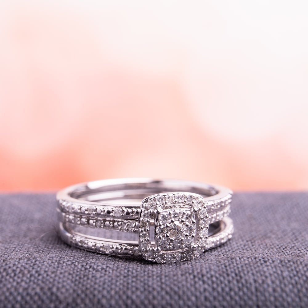 Miadora 10k White Gold 1/3ct TDW Diamond 3-Pc. Bridal Ring Set