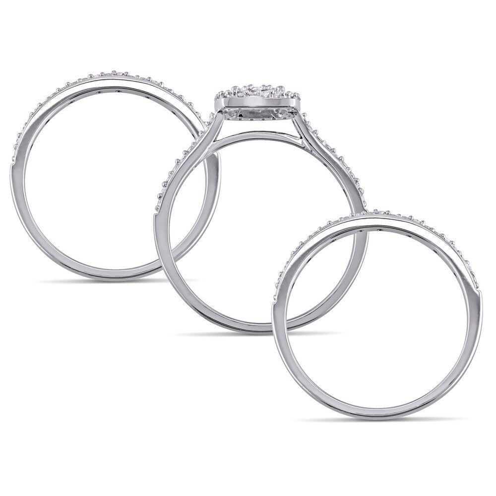 Miadora 10k White Gold 1/3ct TDW Diamond 3-Pc. Bridal Ring Set