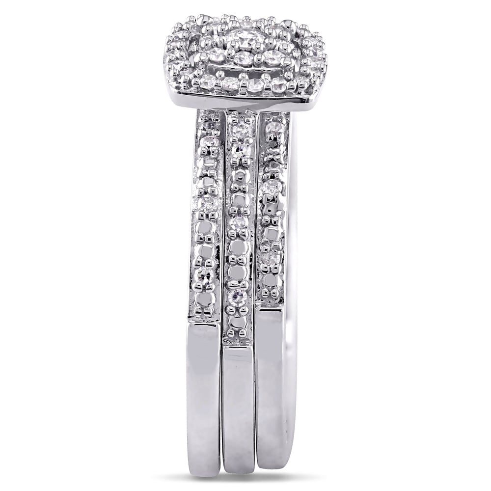 Miadora 10k White Gold 1/3ct TDW Diamond 3-Pc. Bridal Ring Set