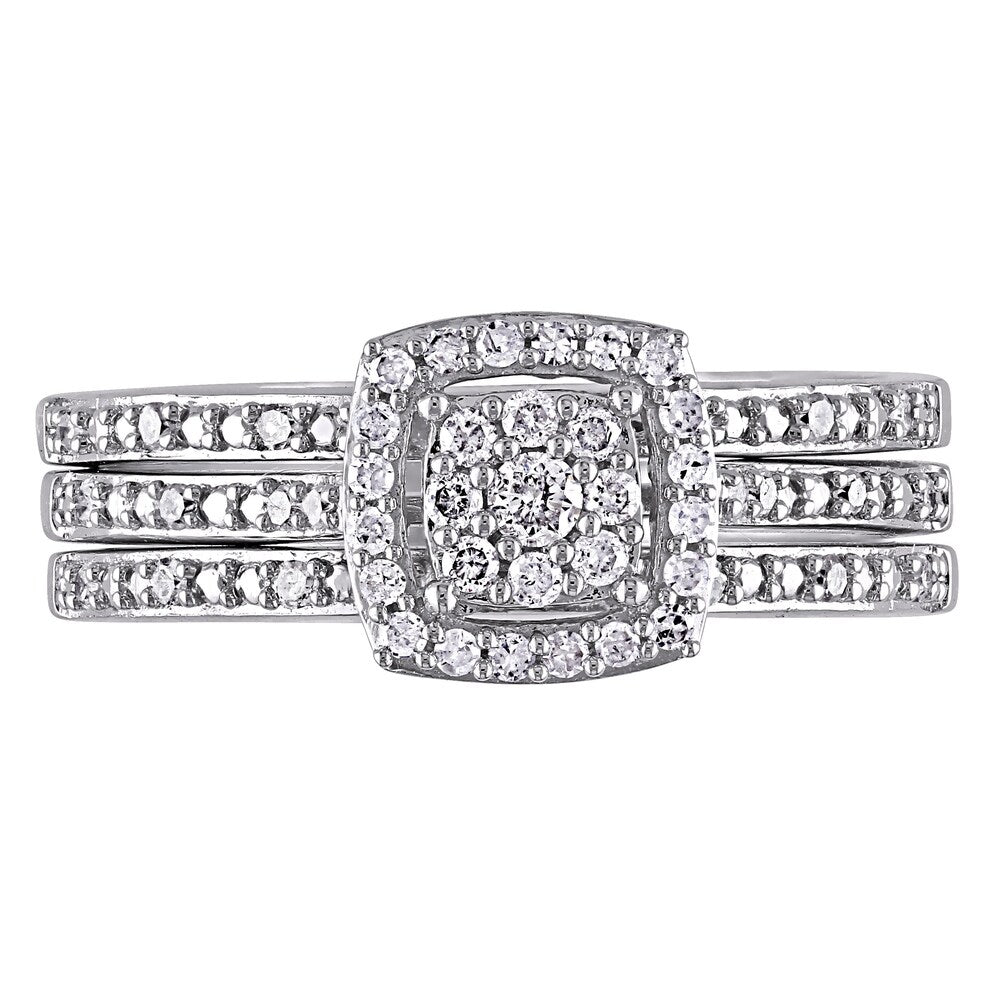 Miadora 10k White Gold 1/3ct TDW Diamond 3-Pc. Bridal Ring Set