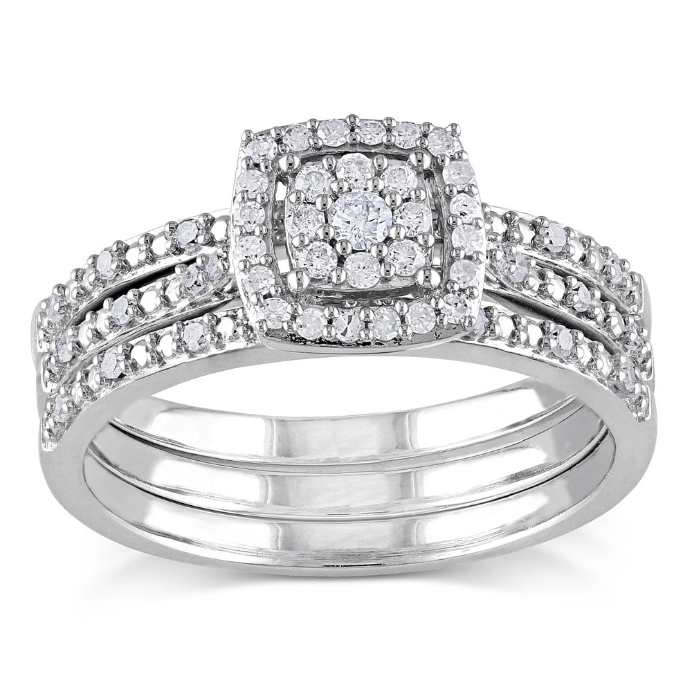 Miadora 10k White Gold 1/3ct TDW Diamond 3-Pc. Bridal Ring Set
