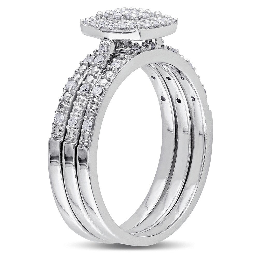 Miadora 10k White Gold 1/3ct TDW Diamond 3-Pc. Bridal Ring Set
