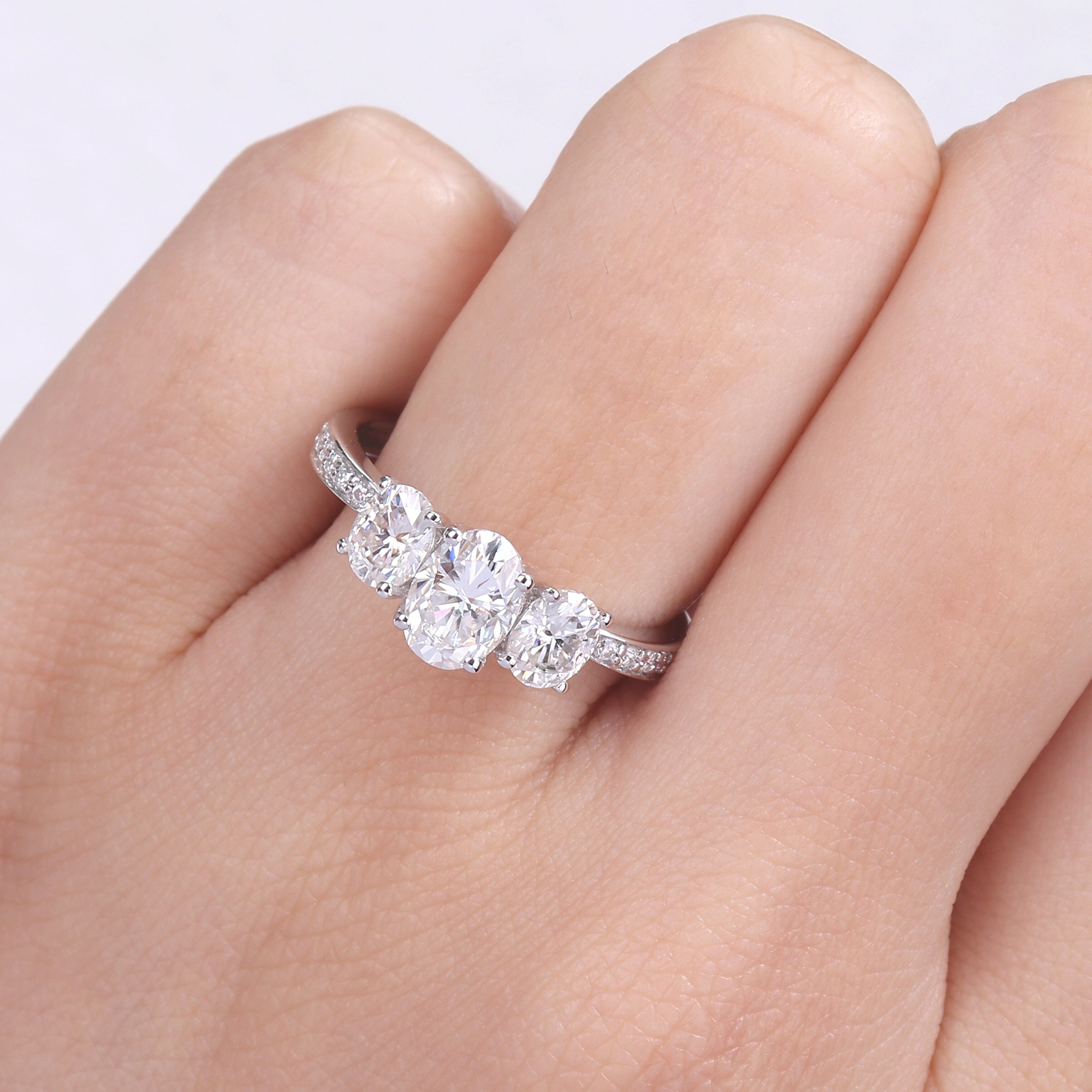 Miadora 1 4 5ct DEW Moissanite 3 Stone Engagement Ring in 10k White Gold
