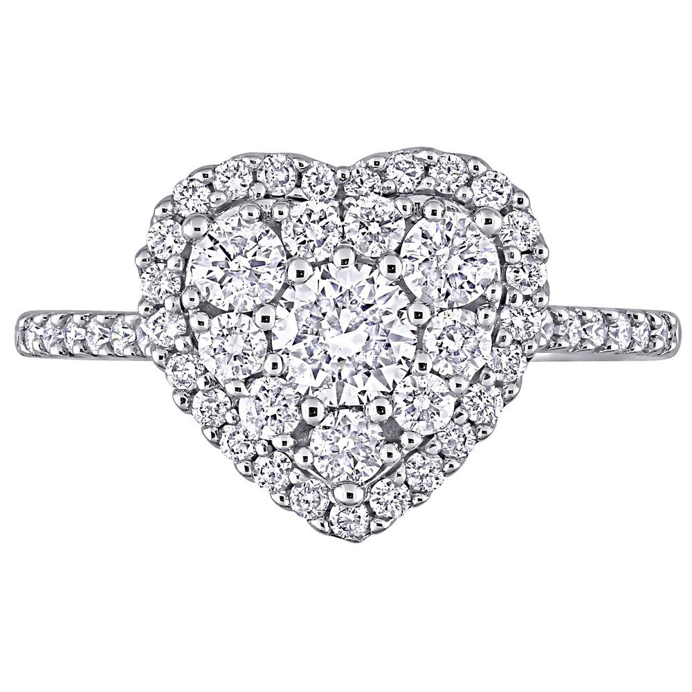 1ct TDW Diamond Composite Heart Halo Engagement Ring in 10k White Gold by Miadora