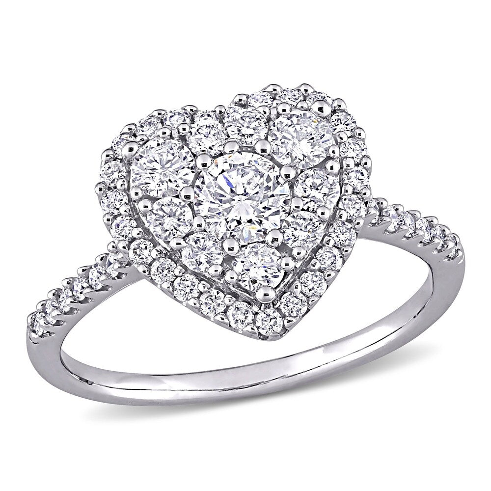 1ct TDW Diamond Composite Heart Halo Engagement Ring in 10k White Gold by Miadora