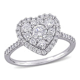 1ct TDW Diamond Composite Heart Halo Engagement Ring in 10k White Gold by Miadora