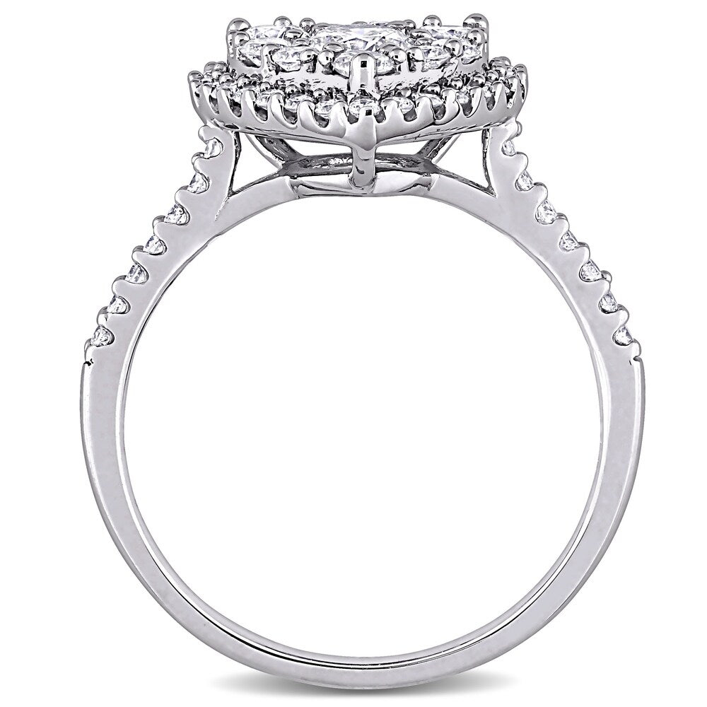 1ct TDW Diamond Composite Heart Halo Engagement Ring in 10k White Gold by Miadora