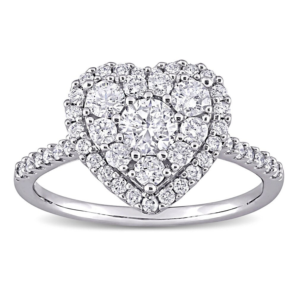 1ct TDW Diamond Composite Heart Halo Engagement Ring in 10k White Gold by Miadora