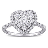 1ct TDW Diamond Composite Heart Halo Engagement Ring in 10k White Gold by Miadora