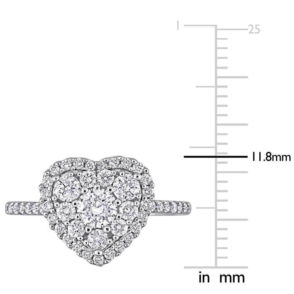 1ct TDW Diamond Composite Heart Halo Engagement Ring in 10k White Gold by Miadora