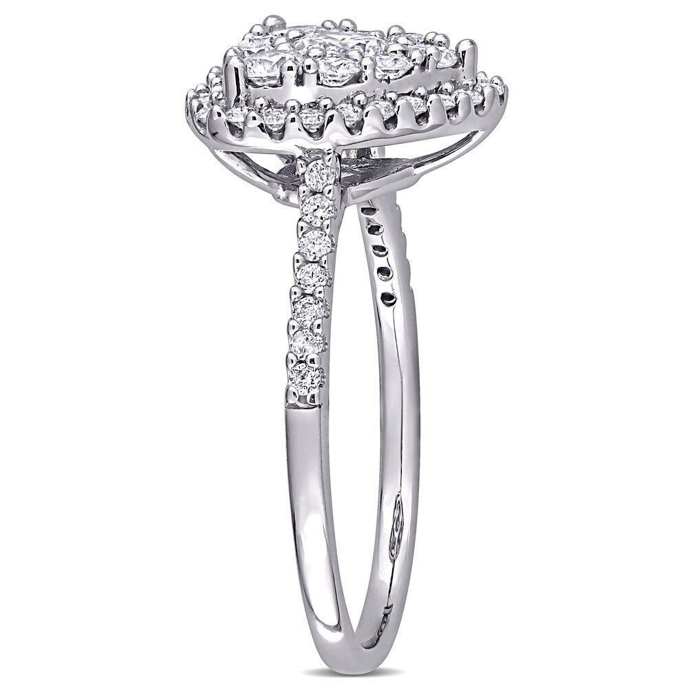 1ct TDW Diamond Composite Heart Halo Engagement Ring in 10k White Gold by Miadora