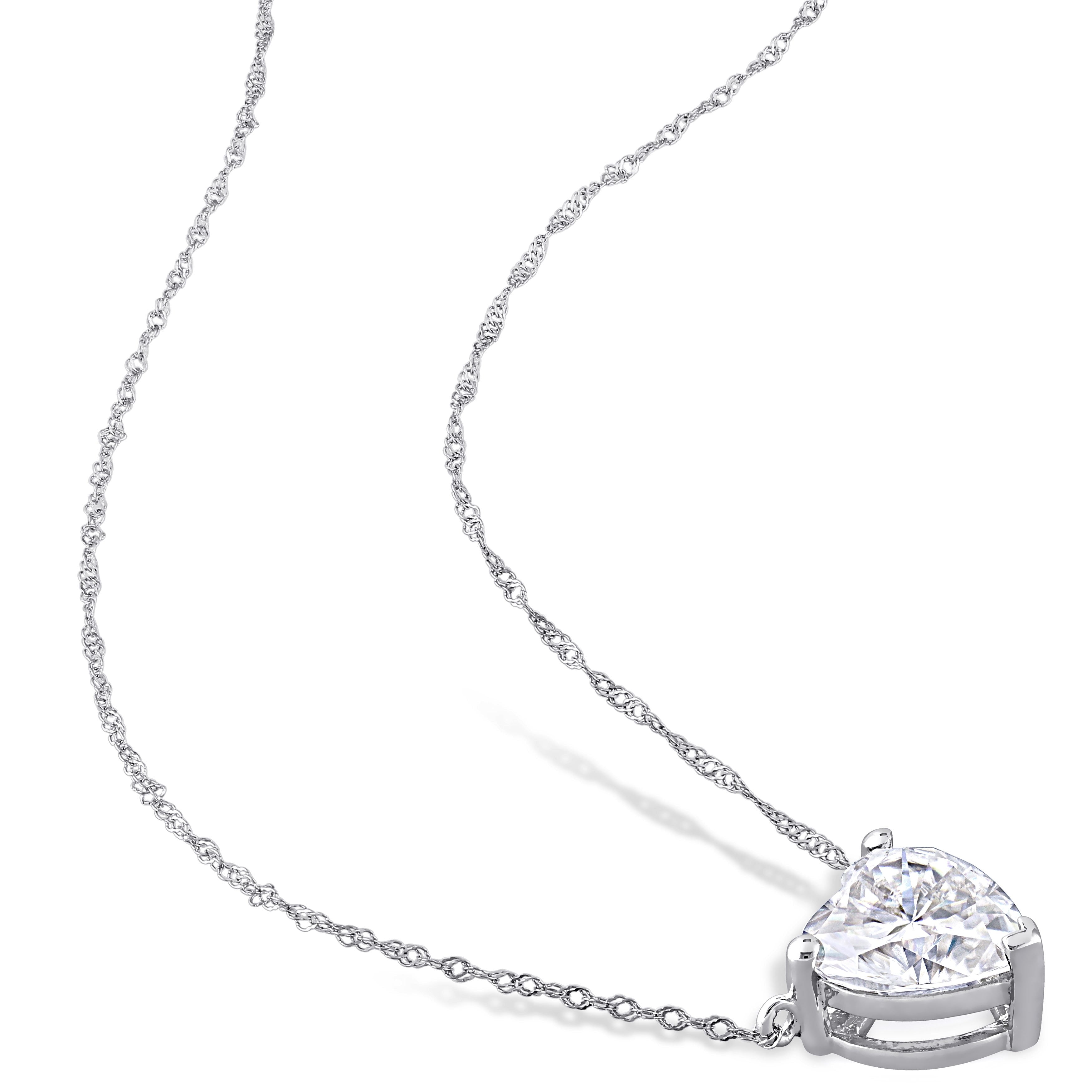 Miadora 2ct DEW Moissanite Solitaire Heart Station Necklace in 10k White Gold