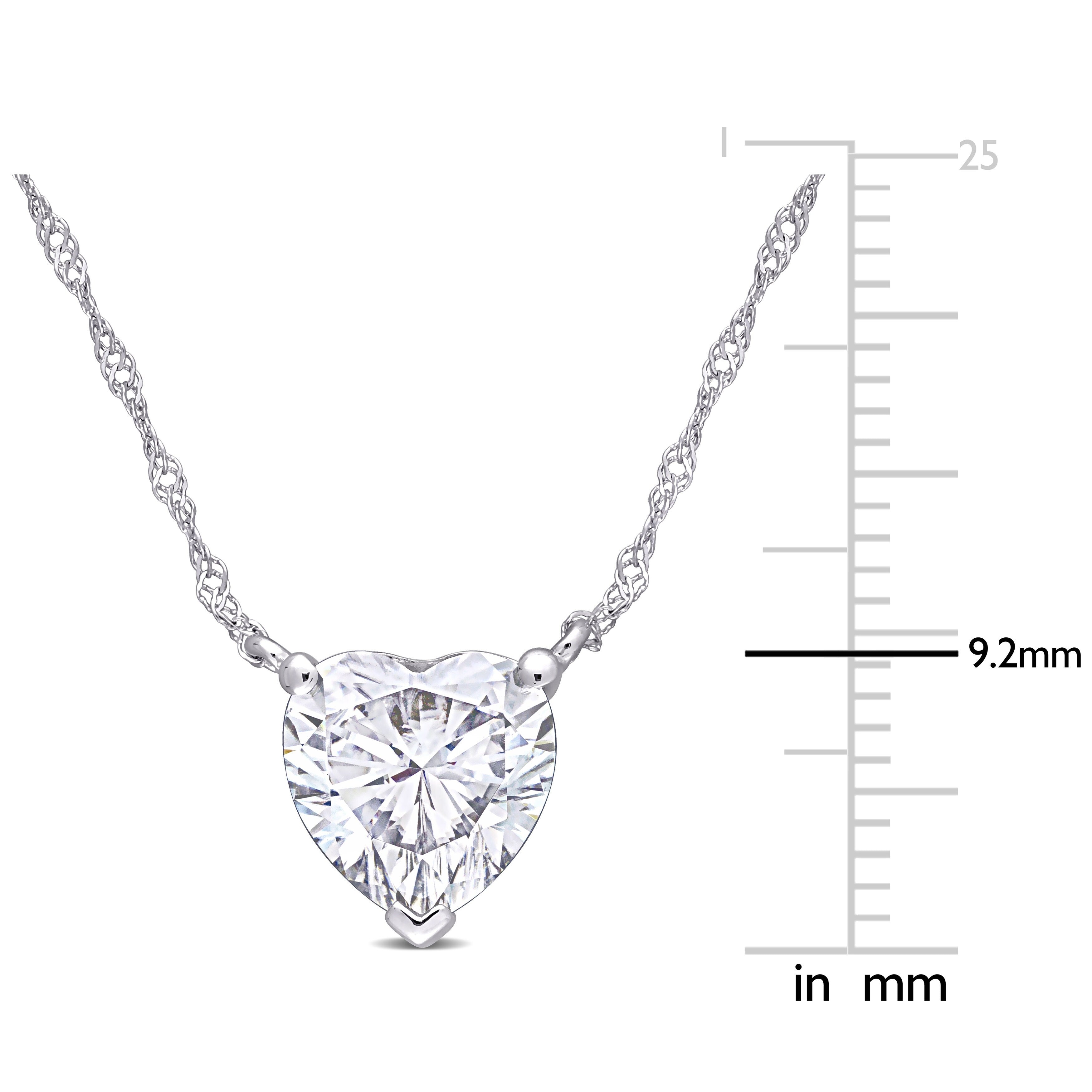Miadora 2ct DEW Moissanite Solitaire Heart Station Necklace in 10k White Gold