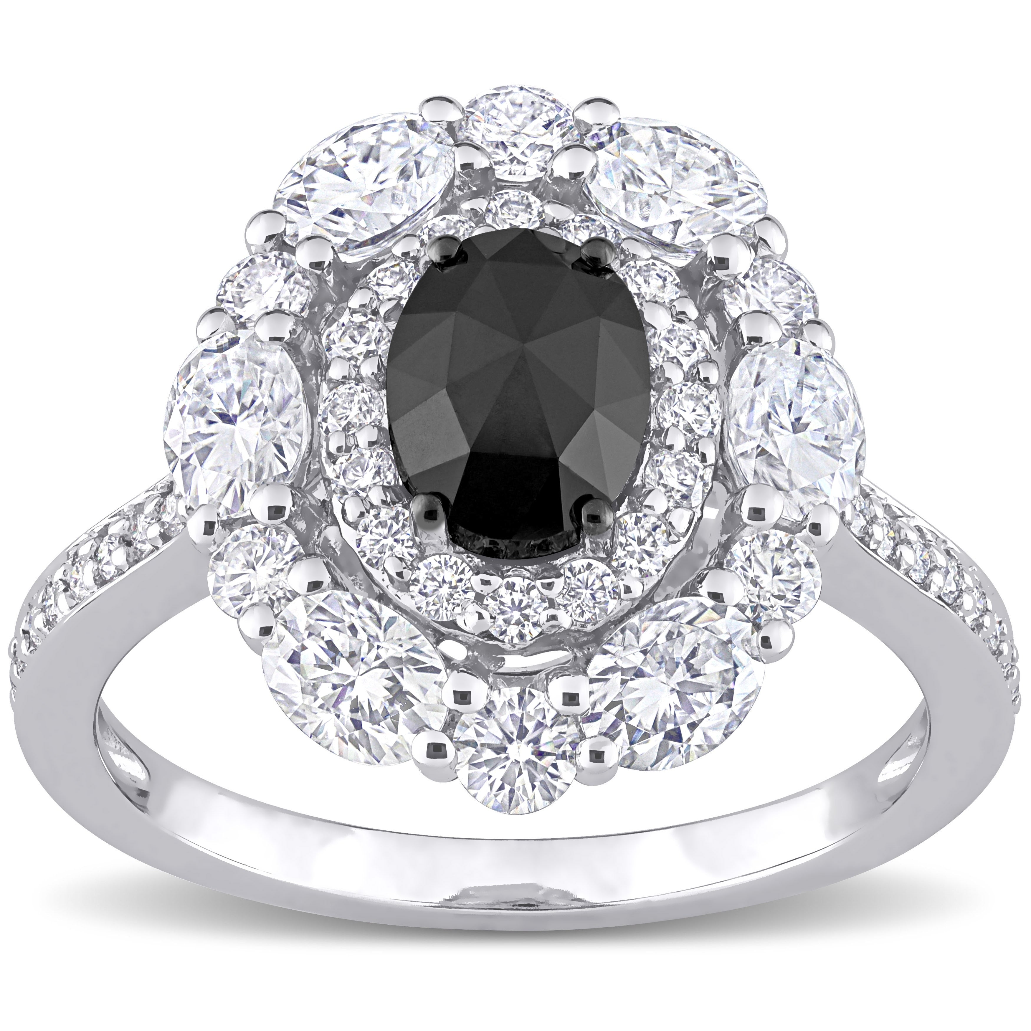 Miadora 10k White Gold 3/4ct TDW Black Diamond & 2ct TGW Created Moissanite Halo Engagement Ring