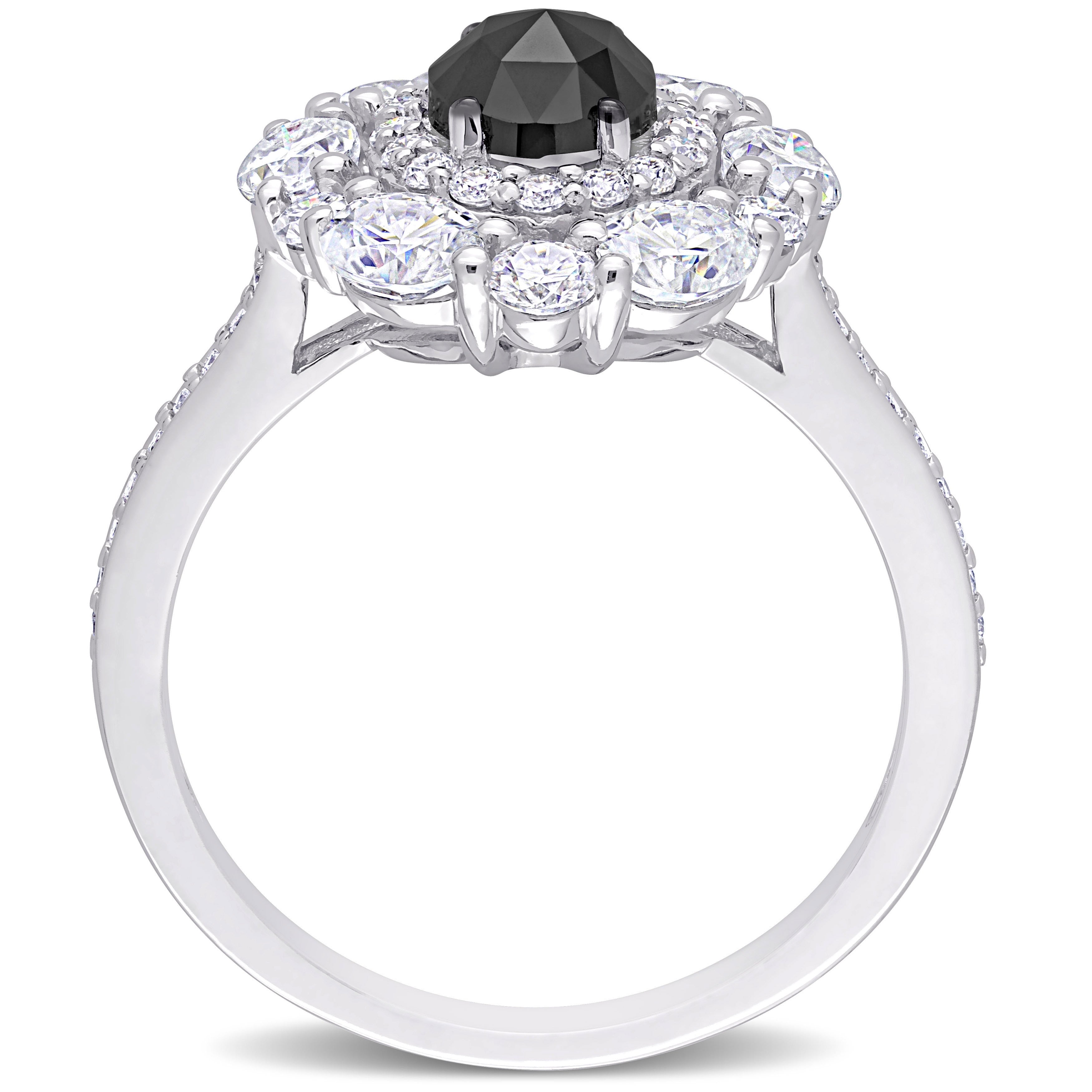 Miadora 10k White Gold 3/4ct TDW Black Diamond & 2ct TGW Created Moissanite Halo Engagement Ring