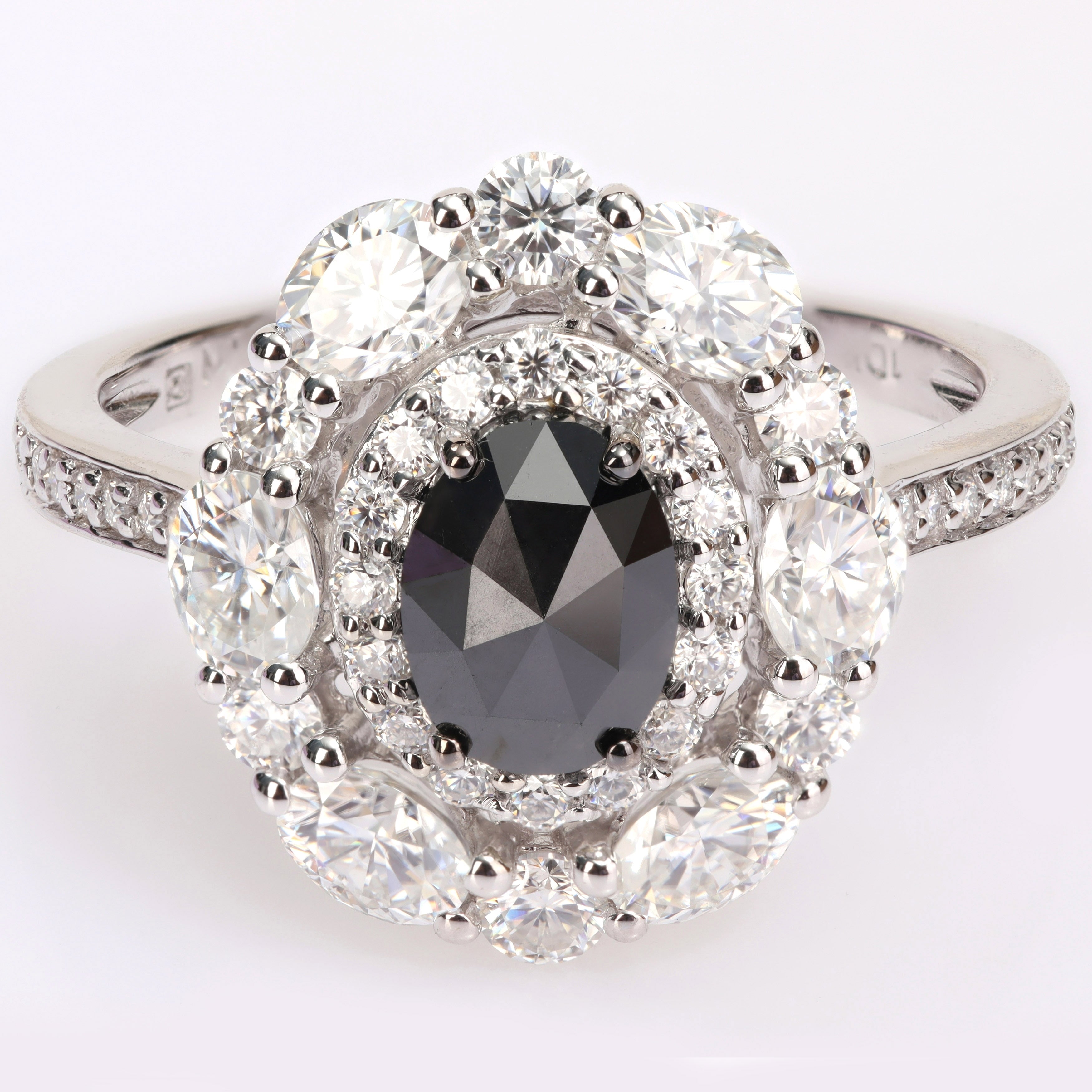 Miadora 10k White Gold 3/4ct TDW Black Diamond & 2ct TGW Created Moissanite Halo Engagement Ring