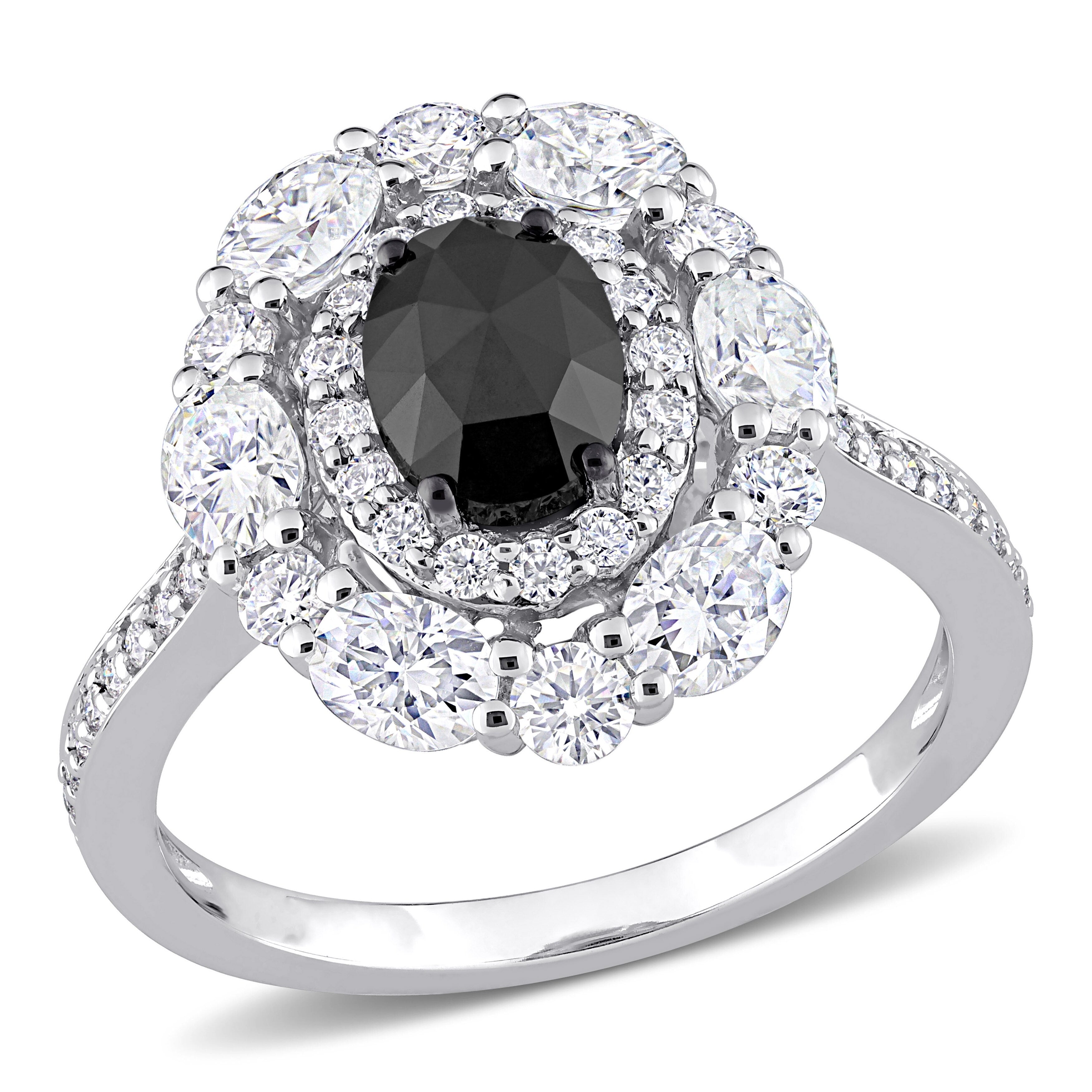 Miadora 10k White Gold 3/4ct TDW Black Diamond & 2ct TGW Created Moissanite Halo Engagement Ring