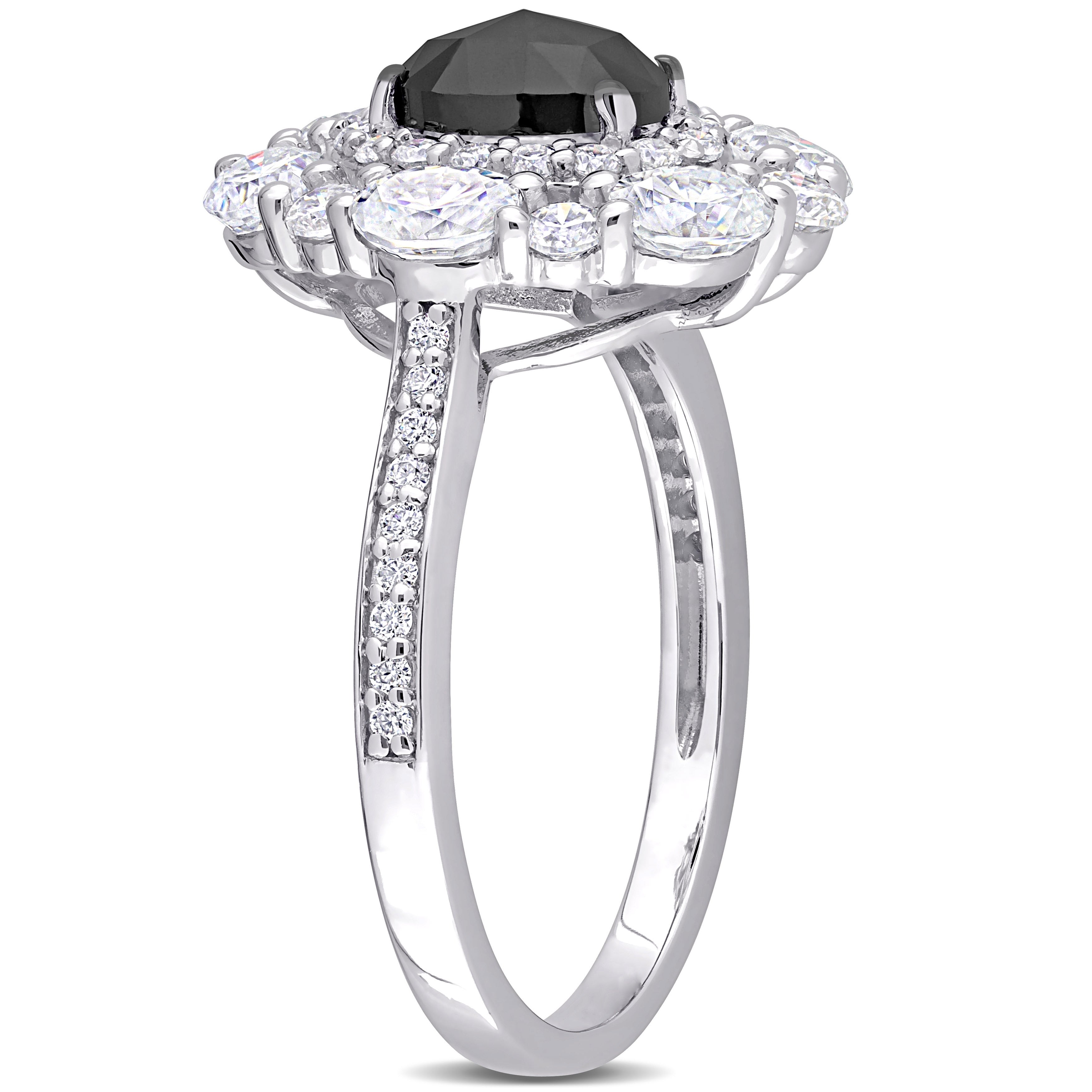 Miadora 10k White Gold 3/4ct TDW Black Diamond & 2ct TGW Created Moissanite Halo Engagement Ring