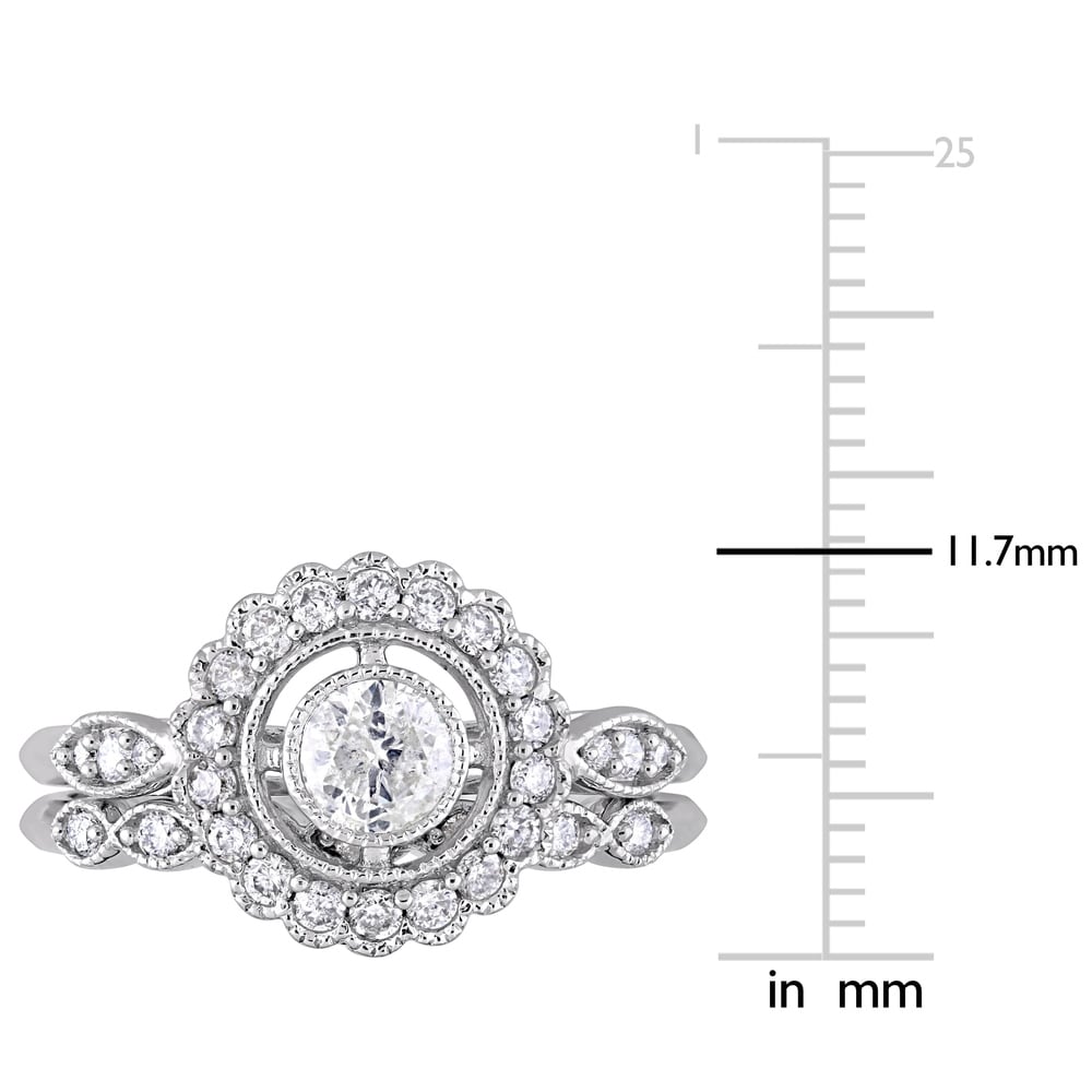 Miadora 10k White Gold 3/4ct TDW Diamond Halo Floral Bridal Ring Set