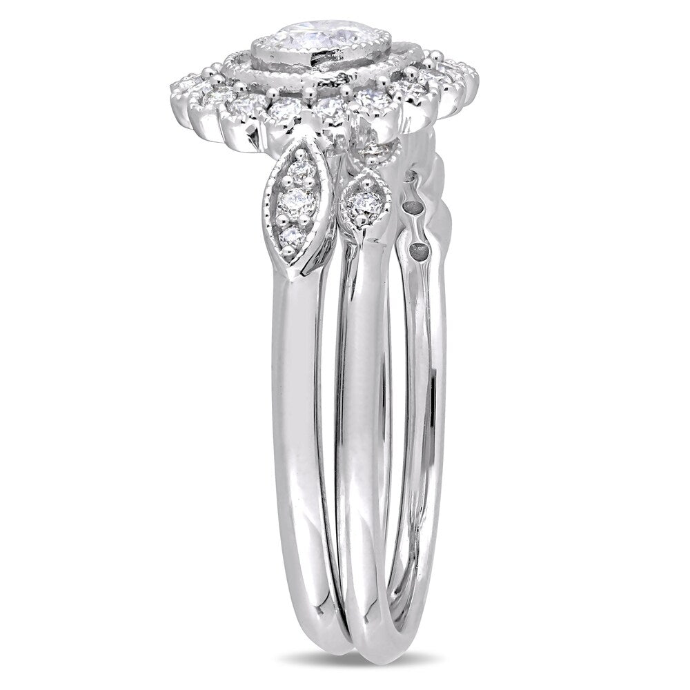 Miadora 10k White Gold 3/4ct TDW Diamond Halo Floral Bridal Ring Set